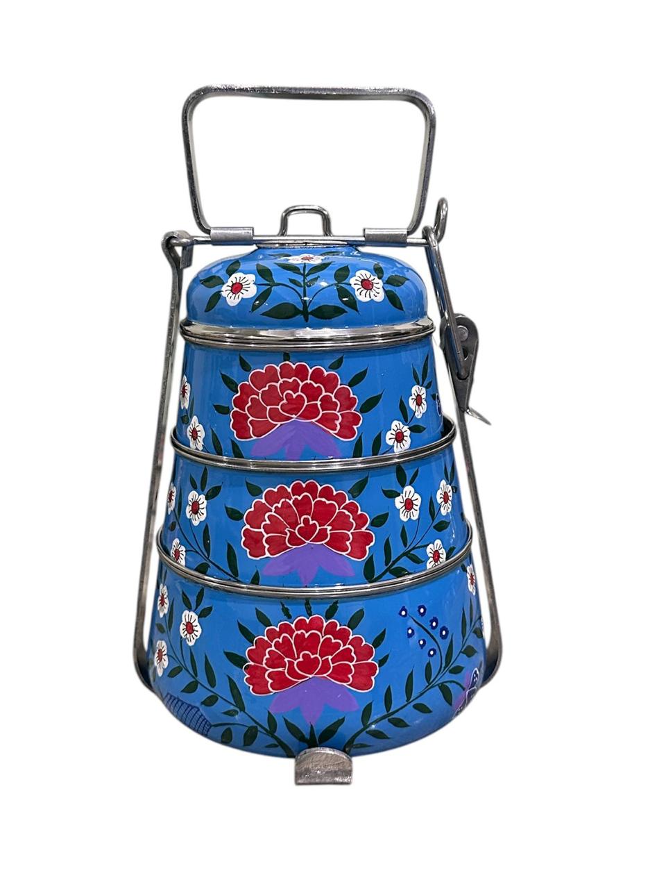 Enamel ware lunch box,hand painted tiffin box, pot belly lunch box, hand painted lunchbox, Enamel ware tiffin box,Stainless steel tiffin box Copy 164906